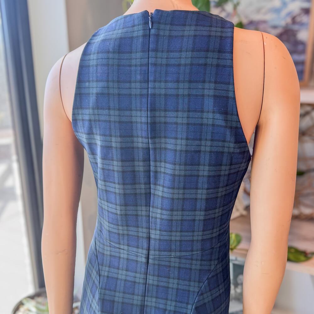 Banana Republic, Tartan Plaid Sleeveless Sheath Dress, Navy and Green, Women's 6 - Picture 4 of 13